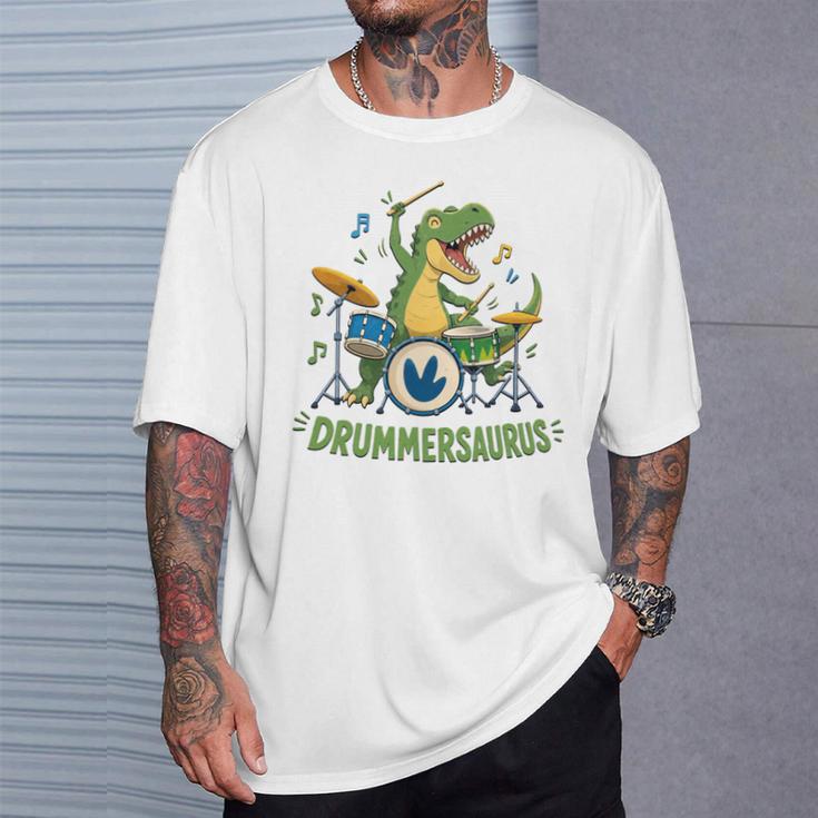 T-Rex Drumming With Drum Kit And Musical Notes T-Shirt Gifts for Him T-Rex Drumming With Drum Kit And Musical Notes T-Shirt Gifts for Him