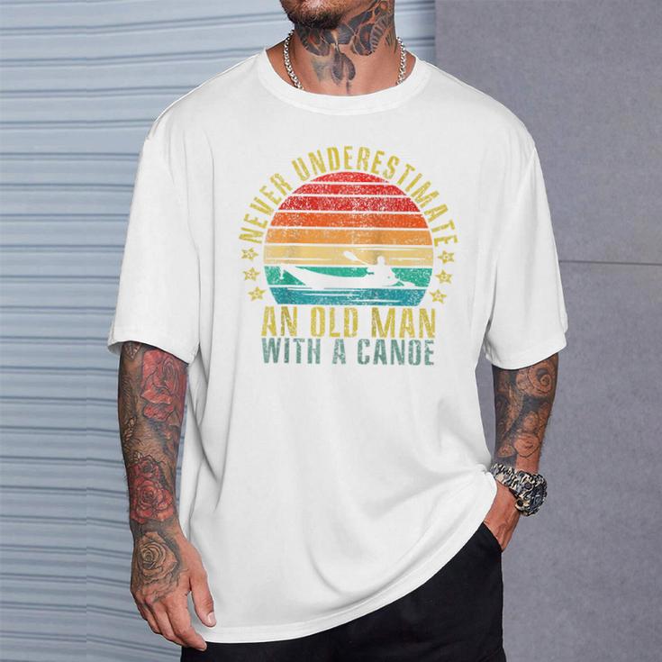 Never Underestimate An Old Man With a Canoe Retro Raglan Baseball Tee T-Shirt Gifts for Him