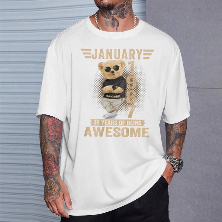 裏面1月39日 誕生日 男性 女性 1987年 テディベア Tシャツ 彼への贈り物