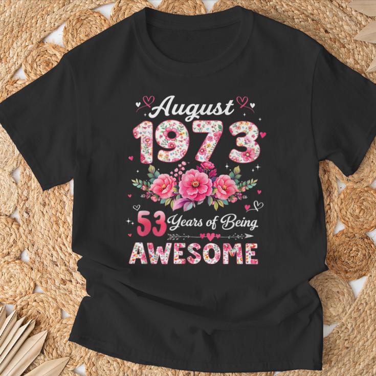 53歳 1973年8月 花柄 53歳 誕生日 男性 女性 Tシャツ 高齢者への贈り物