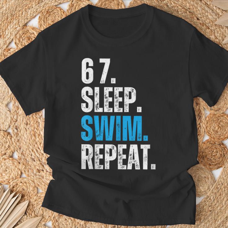 67 Sleep Swim Repeat Swimming Swimmer 67 Meme T-Shirt Gifts for Old Men