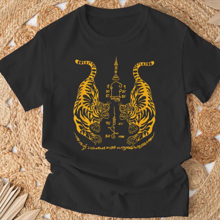 Awesome Orange Double Tiger Muay Thai Sak Yant T-Shirt Gifts for Old Men Awesome Orange Double Tiger Muay Thai Sak Yant T-Shirt Gifts for Old Men