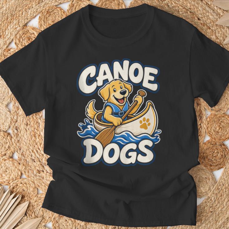 Canoe Dogs Golden Retriever Paddling Graphic T-Shirt Gifts for Old Men