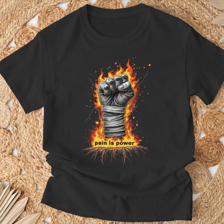 Dolor Es Poder Puño Fuego Boxeo Camiseta unisex Regalos para ancianos