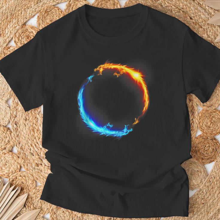 Dragones En Duelo De Fuego Y Hielo In Mangas Camiseta unisex Regalos para ancianos