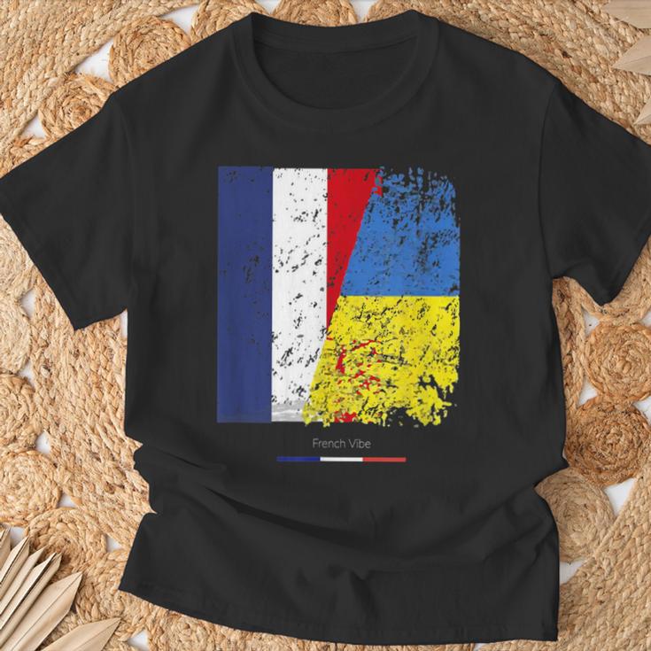 Drapeau De L'ukraine Et France Amitié Franco Ukrainien T-Shirt Cadeaux pour les vieillards