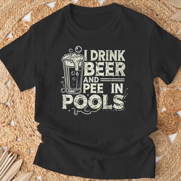 I Drink Beer And Pee In Pools Lustiger Bierliebhaber Pool Witz T-Shirt Geschenke für alte Männer