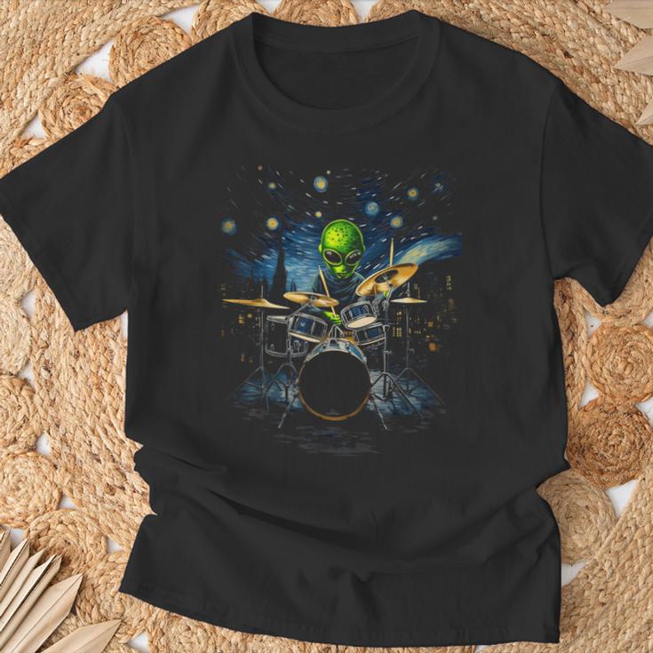 Drum Kit Percussionist Drummer Van Gogh Alien Playing Drums T-Shirt Gifts for Old Men Drum Kit Percussionist Drummer Van Gogh Alien Playing Drums T-Shirt Gifts for Old Men