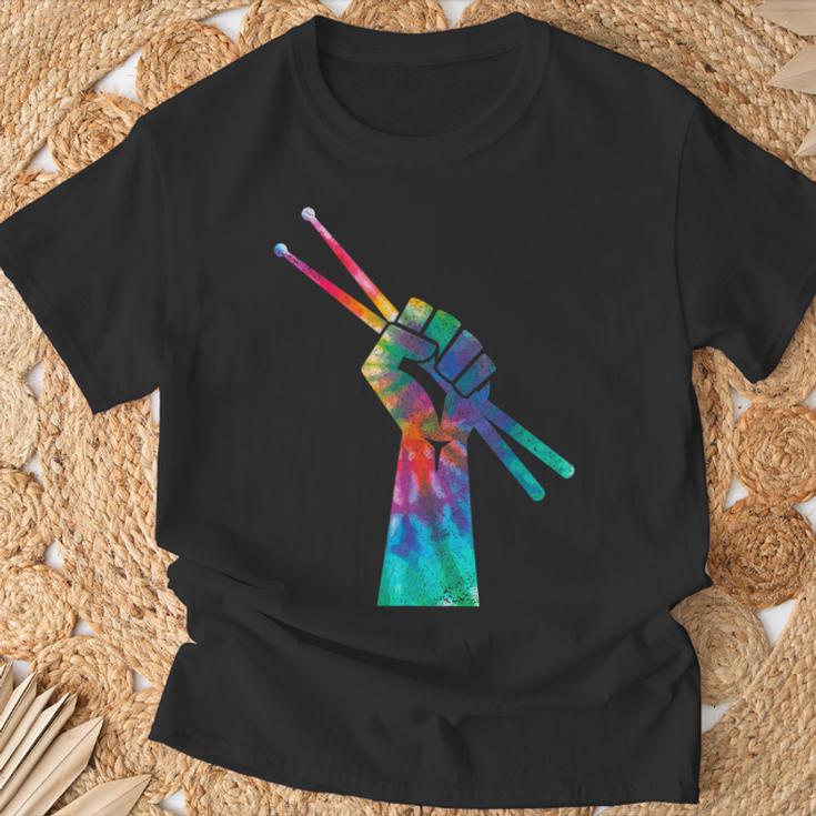 Drummer Drum Kit Tie Dye Hippie Drummer T-Shirt Gifts for Old Men