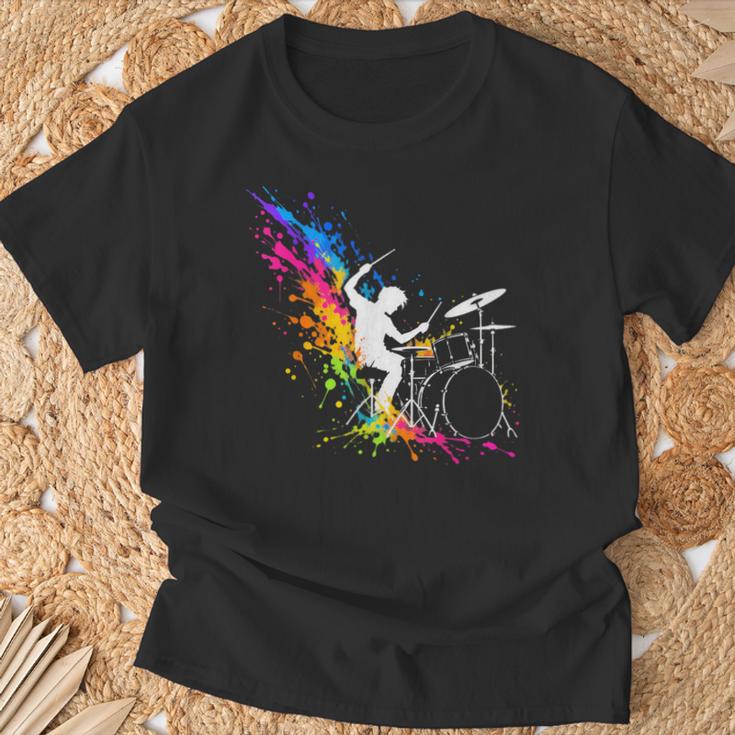 Drummer Silhouette Drum Kit Splatter Art T-Shirt Gifts for Old Men