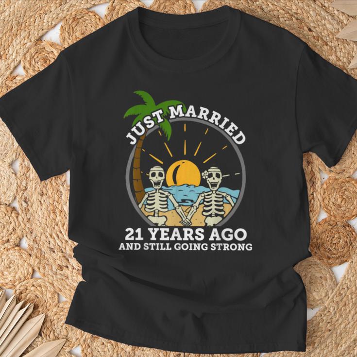 Esqueleto De Aniversario De Boda Pareja Casada Hace 21 Años Camiseta unisex Regalos para ancianos