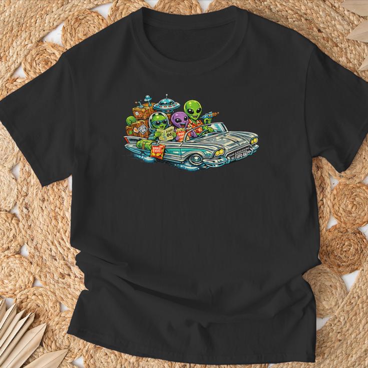 Extraterrestres De Gira Por Estados Unidos Divertido Ovni Cuello Camiseta unisex Regalos para ancianos