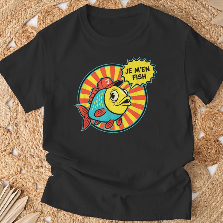Je M'en Poisson Français Pun Cartoon Fish T-Shirt Cadeaux pour les vieillards