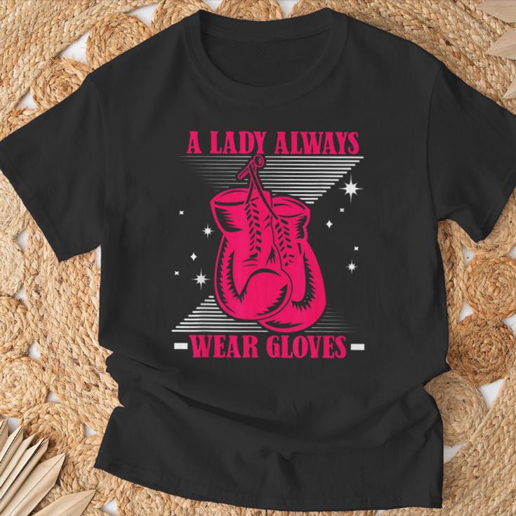 A Lady Always Wear Gloves Kickboxer Fan Muay Thai Boxing T-Shirt Gifts for Old Men
