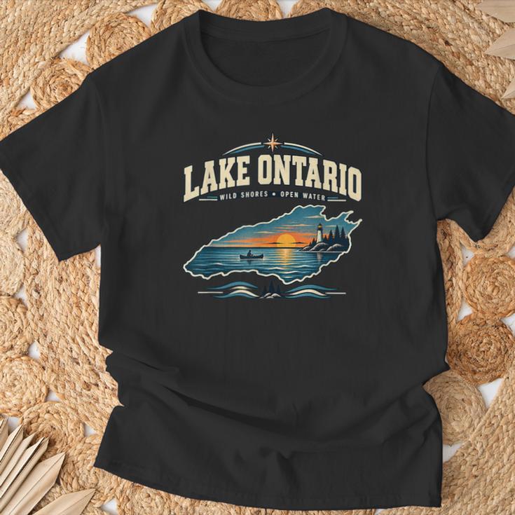 Lakes Lake Ontario Fishing Canoe Lighthouse Outdoor T-Shirt Gifts for Old Men