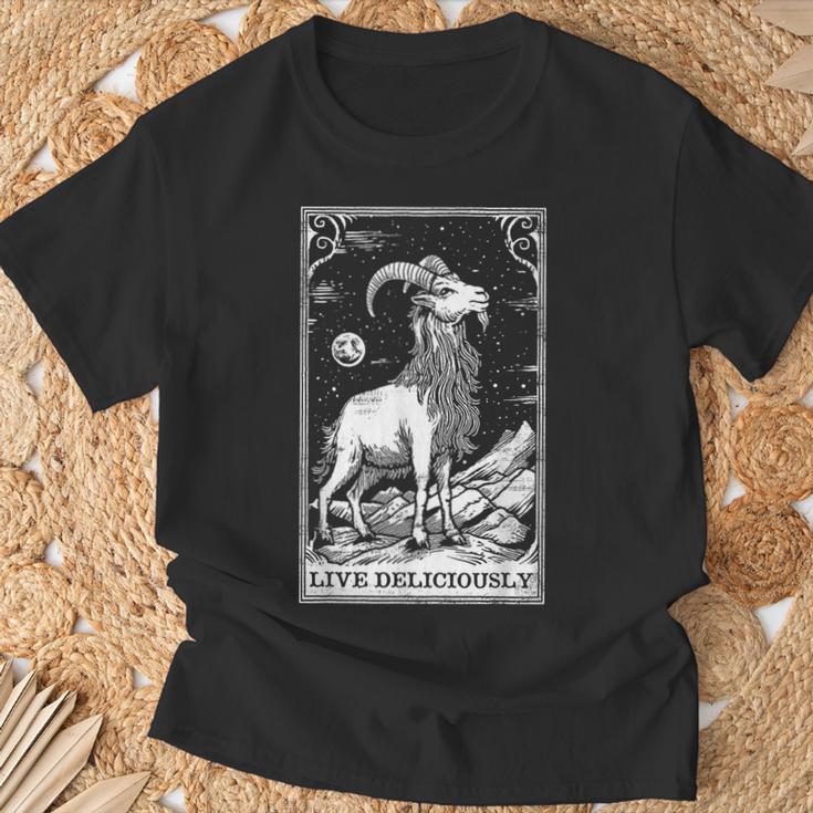 Live Deliciously Tarotkarte Wicca Ziege Heidnisch Okkult T-Shirt Geschenke für alte Männer