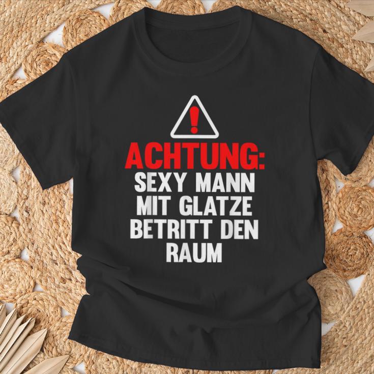 Lustig Glatze Glatzkopfprüche Frisur Achtungexy Mann T-Shirt Geschenke für alte Männer