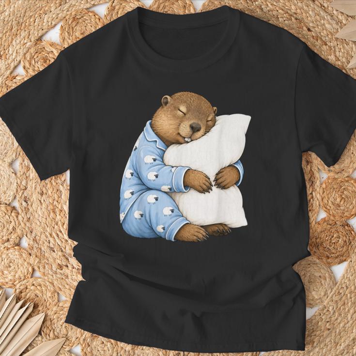 Marmota Durmiendo En Lindos Pijamas Dormir Camiseta unisex Regalos para ancianos