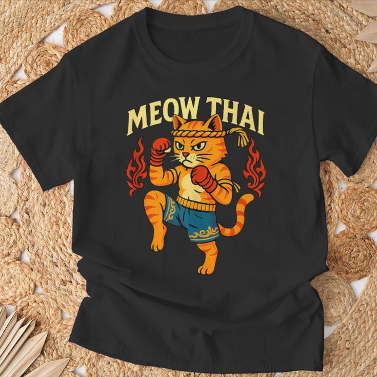 Meow Thai Muay Thai Cat Fighter Pun Dad Joke T-Shirt Gifts for Old Men