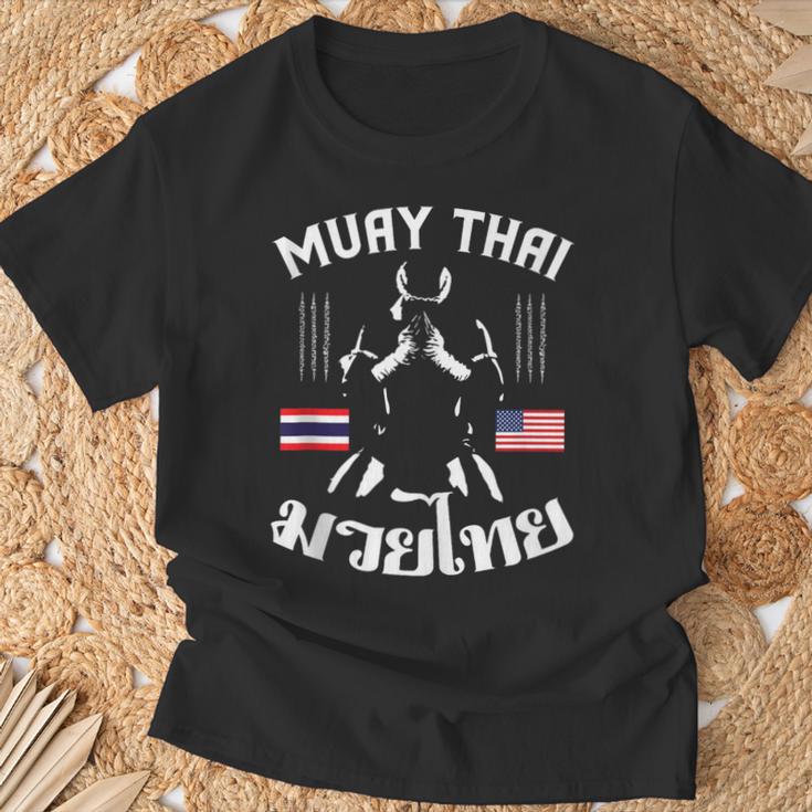 Muay Thai American Flag Martial Arts Thai Boxing Coach T-Shirt Gifts for Old Men