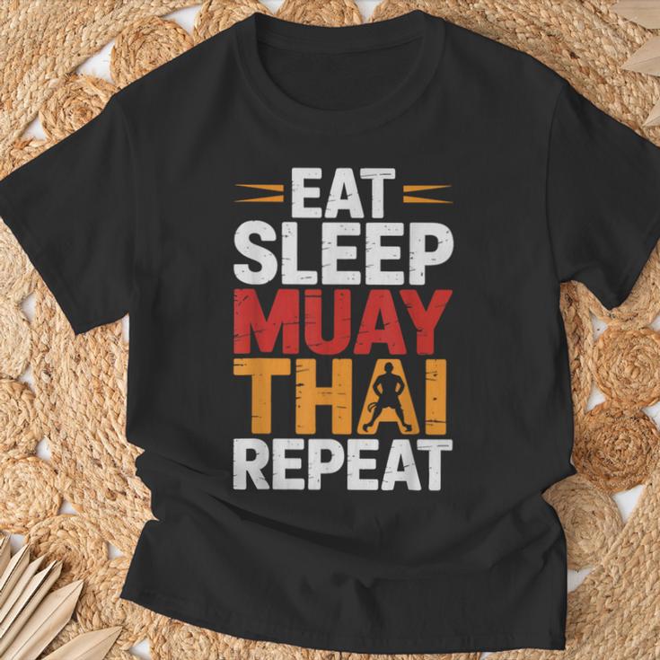 Muay Thai Fighter Eat Sleep Repeat Lifestyle Training T-Shirt Gifts for Old Men