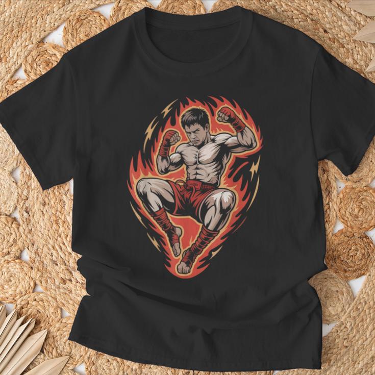 Muay Thai Fighter Teep Push Kick Minimal Line Art Clean T-Shirt Gifts for Old Men