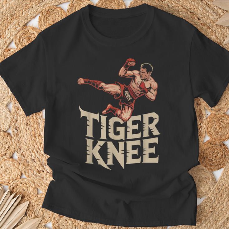 Muay Thai Fighter Tiger Knee Vintage Distressed Badge T-Shirt Gifts for Old Men