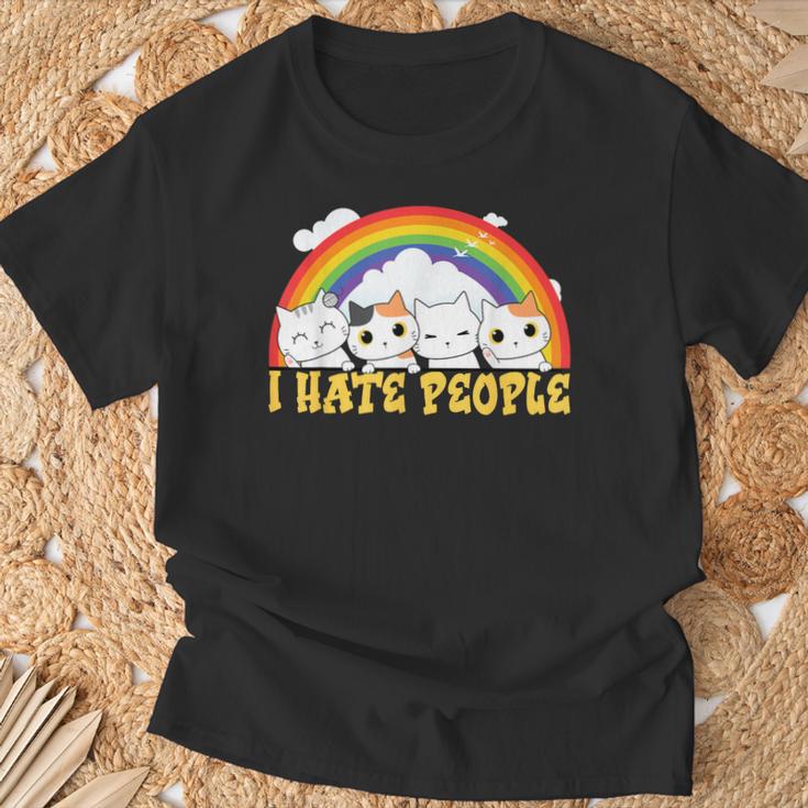 Niedliche Katze Regenbogen – I Hate People T-Shirt Geschenke für alte Männer