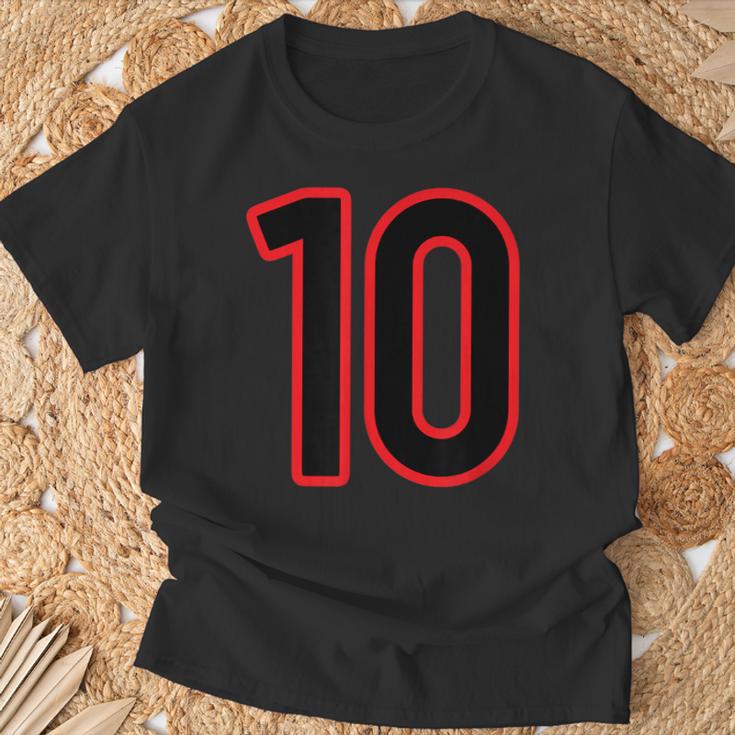 Número 10 Deporte Rojo Negro Número Universitario Camiseta unisex Regalos para ancianos