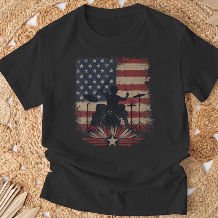 Patriotic Drum Kit Silhouette American Flag T-Shirt Gifts for Old Men