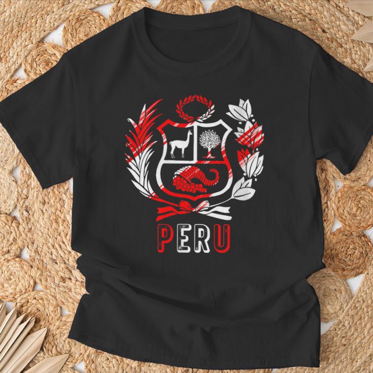Perú Rojo-Blanco Escudo Peruano Hombres Es Niños Cuello Camiseta unisex Regalos para ancianos