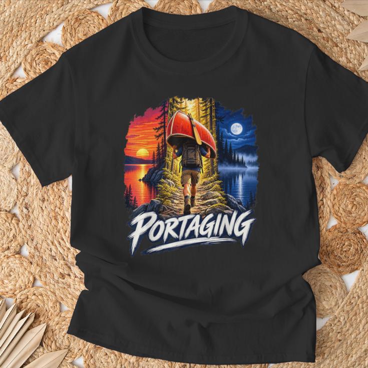Portaging Canoe Wilderness Adventure Scenic Graphic T-Shirt Gifts for Old Men