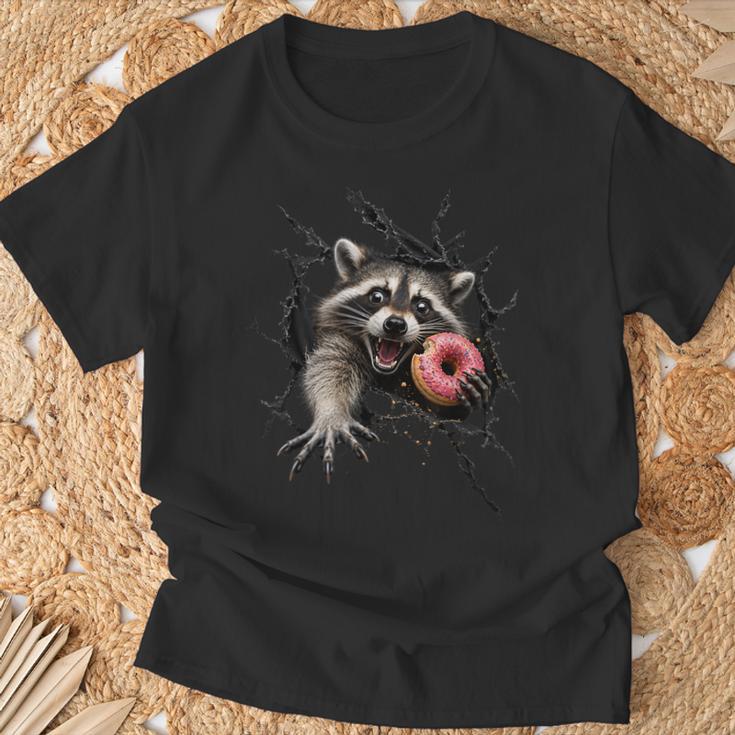 Raton Laveur Drôle Gourmand Avec Donut Rose Humour Animal 3D T-Shirt Cadeaux pour les vieillards
