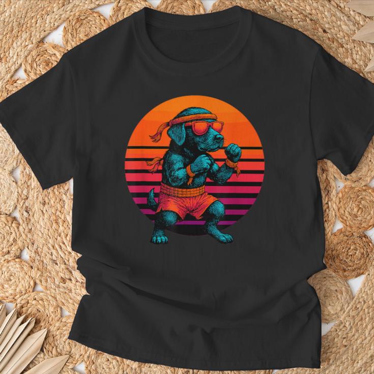 Retro Dog With Gloves Muay Thai Fighter T-Shirt Gifts for Old Men