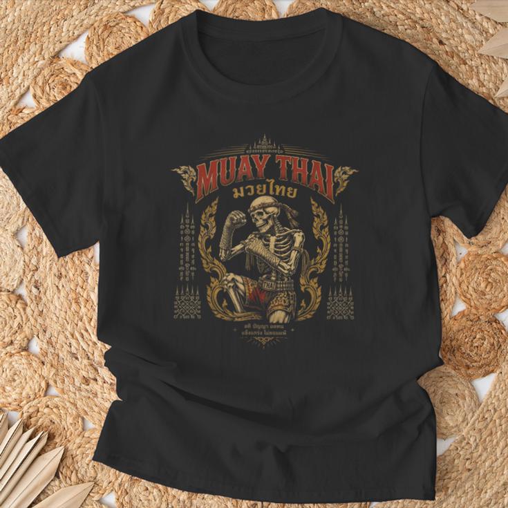 Retro Muay Thai Shorts Thai Boxing Fighter Style Skeleton T-Shirt Gifts for Old Men