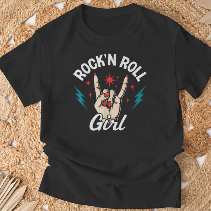 Rock'n Roll Girl Plaque Rock On Hand Cool Punk Rock T-Shirt Cadeaux pour les vieillards