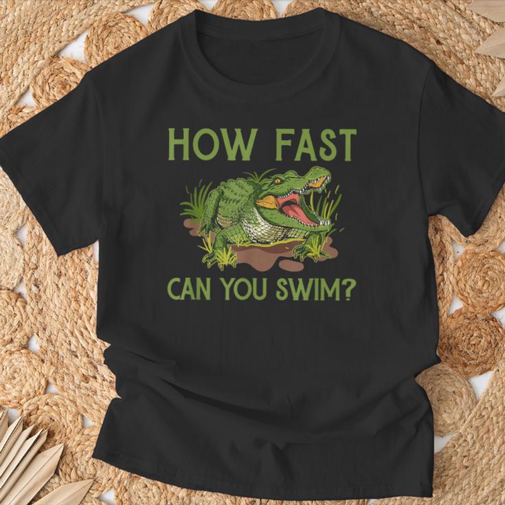 Swimmer Crocodile Swimming Humor How Fast You Can Swim T-Shirt Gifts for Old Men