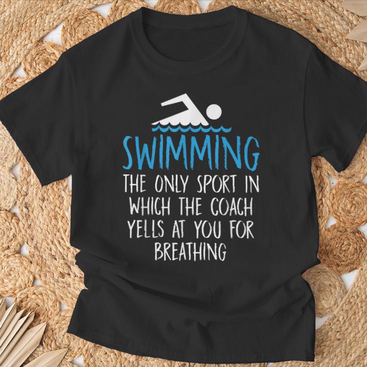Swimming Coach Yells Breathing Swimmer Swim Team T-Shirt Gifts for Old Men Swimming Coach Yells Breathing Swimmer Swim Team T-Shirt Gifts for Old Men