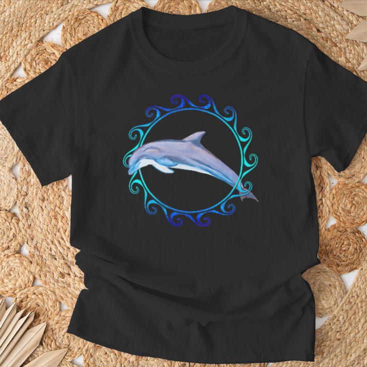 Swimming Dolphin Maori Sun Tribal Waves 2-Sided T-Shirt Gifts for Old Men