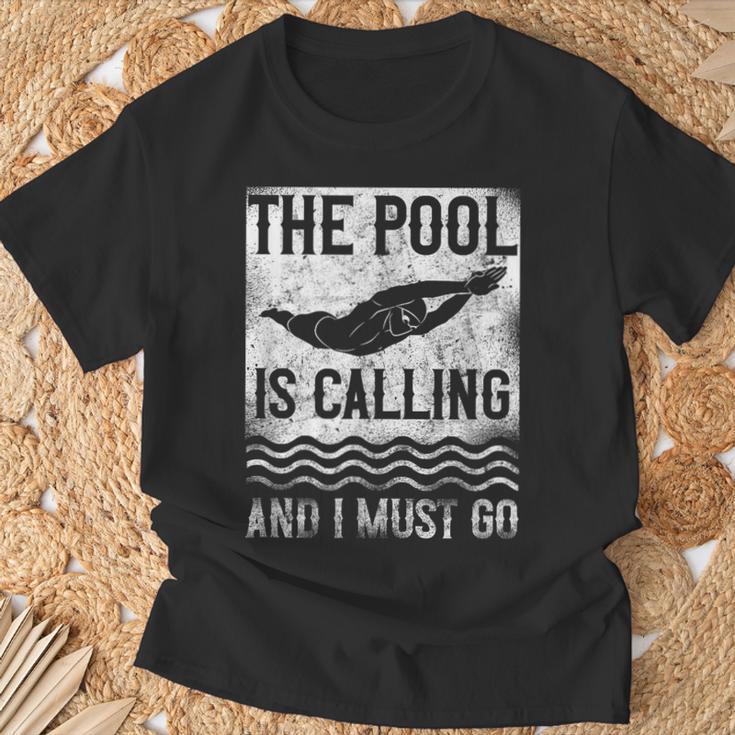 Swimming Swimmer Swim The Pool Is Calling Vintage T-Shirt Gifts for Old Men