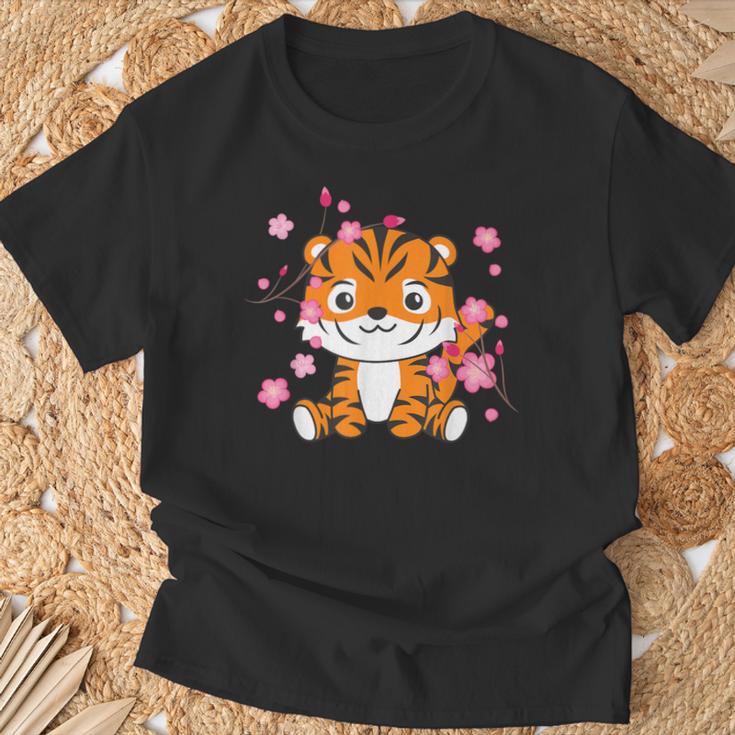 Tigre Animaux Mignons Pour Enfants Kawaii Fleurs De Cerisier T-Shirt Cadeaux pour les vieillards