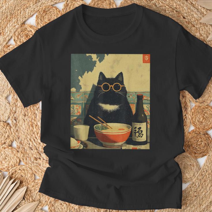 Vintage Giapponese Gatto Ramen Gatto Papà Retrò Divertente Grafica Donne Maglietta Regalos para ancianos