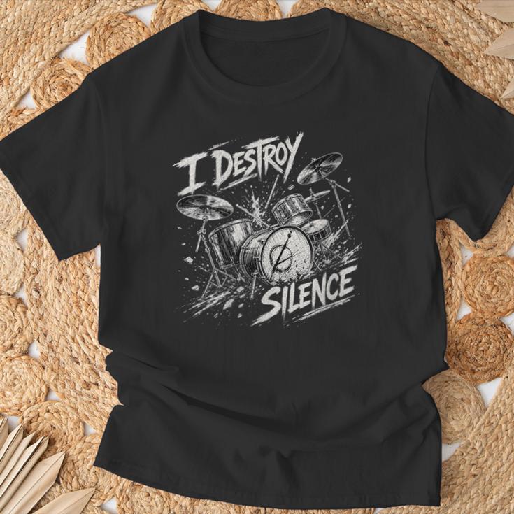 Women's Drum Kit I Destroy Silence Art T-Shirt Gifts for Old Men