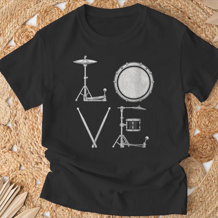 Women's Drum Kit Love Illustration For Music Enthusiasts T-Shirt Gifts for Old Men Women's Drum Kit Love Illustration For Music Enthusiasts T-Shirt Gifts for Old Men