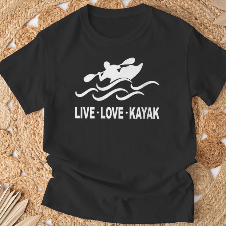 Women's Kayaking Live Love Kayak Kayaker Canoe Boat Paddling Lover T-Shirt Gifts for Old Men