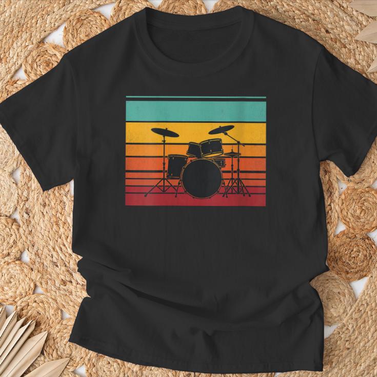 Women's Retro Drum Kit Silhouette With Color Stripes T-Shirt Gifts for Old Men