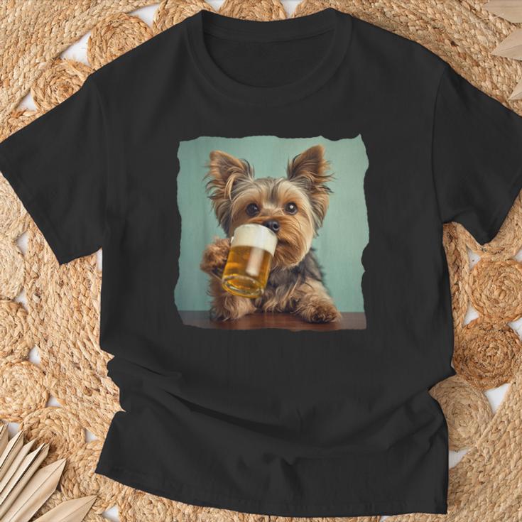 Yorkshire Terrier Cerveza Divertido Perro Bebiendo Meme Mamá Papá Camiseta unisex Regalos para ancianos