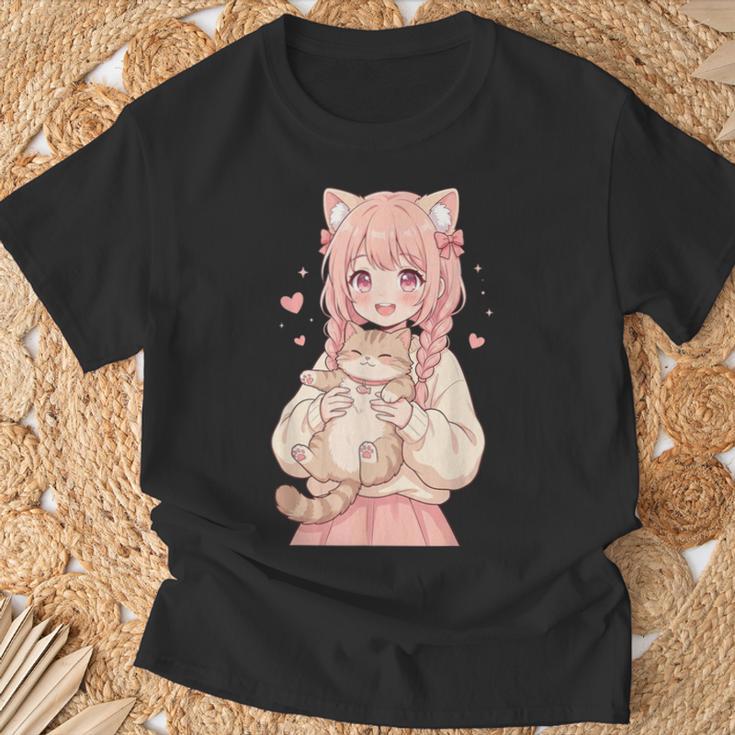 かわいい アニメ 女の子 抱っこ 猫 かわいい 漫画 猫好き オタク Tシャツ 高齢者への贈り物