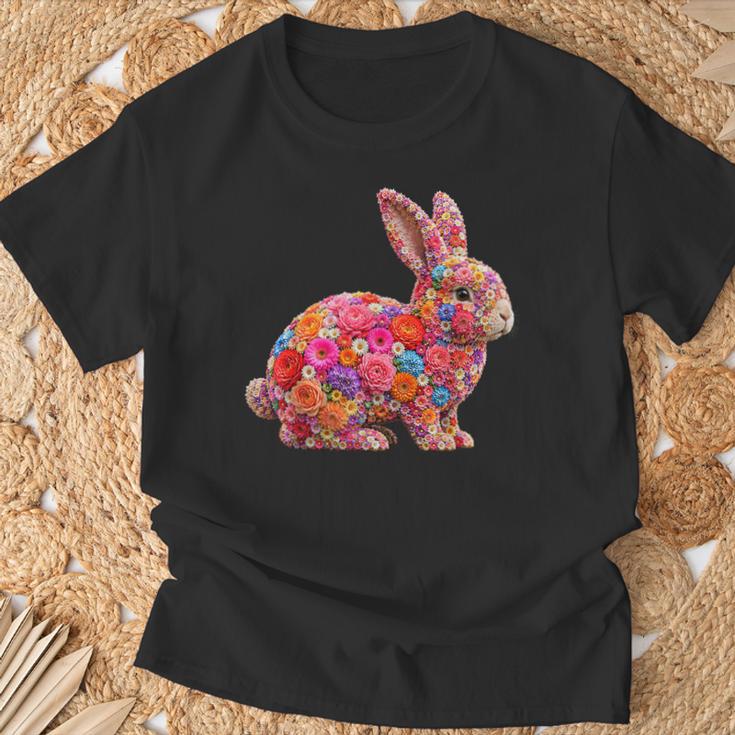 夏に可愛い花うさぎ 花柄 うさぎ Tシャツ 高齢者への贈り物