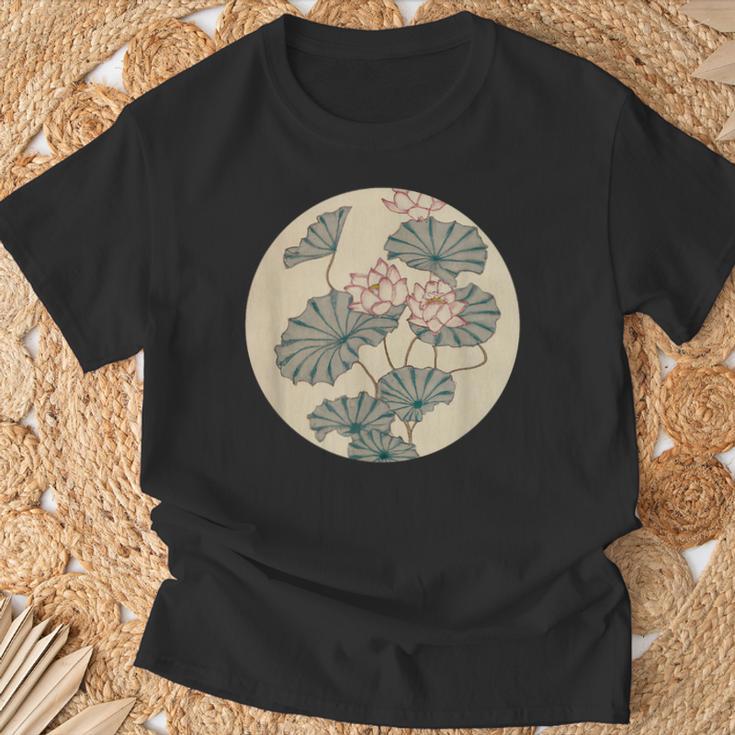 蓮の花 浮世絵 日本風アート Tシャツ 高齢者への贈り物